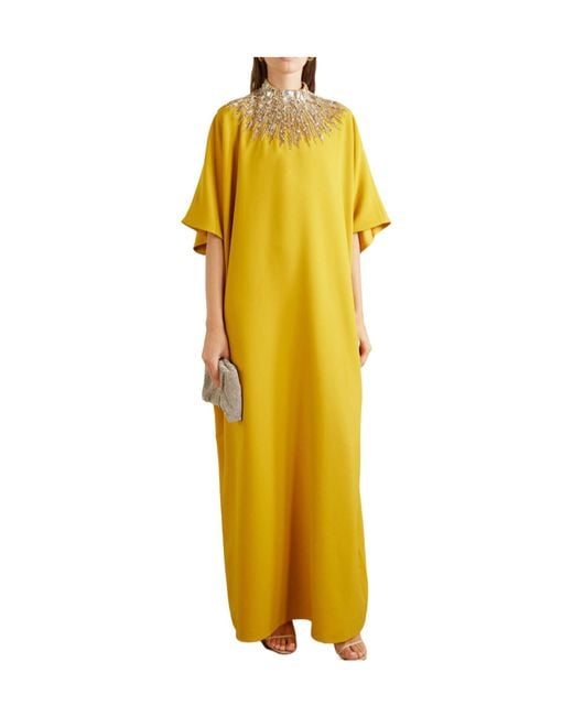 Jenny Packham Yellow Dessert Blossom Crystal-Embellished Crepe Gown