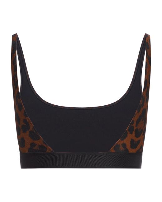 Tom Ford Black Leopard Printed Logo Waistband Bra