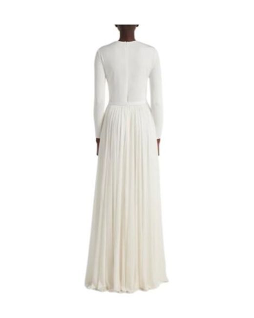 Ralph Lauren White Shirred Leather-Trimmed Maxi Dress
