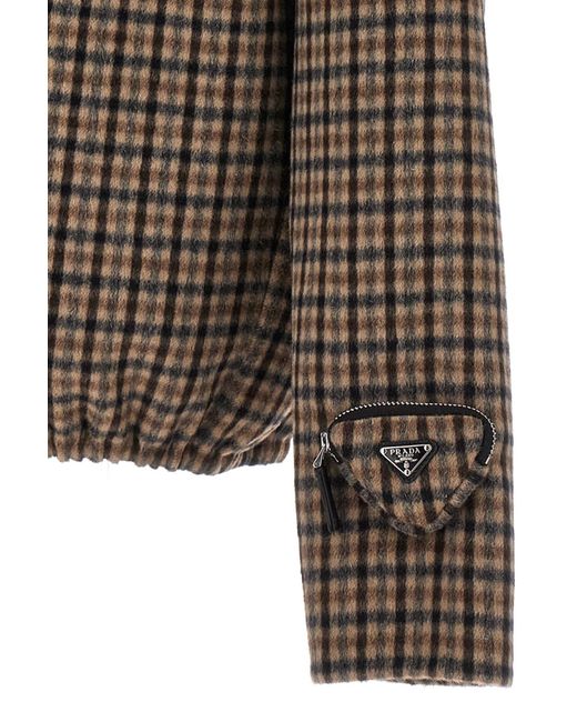 Prada Brown Checked V-Neck Top