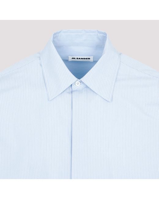 Jil Sander Blue Pinstriped Long-Sleeved Shirt for men