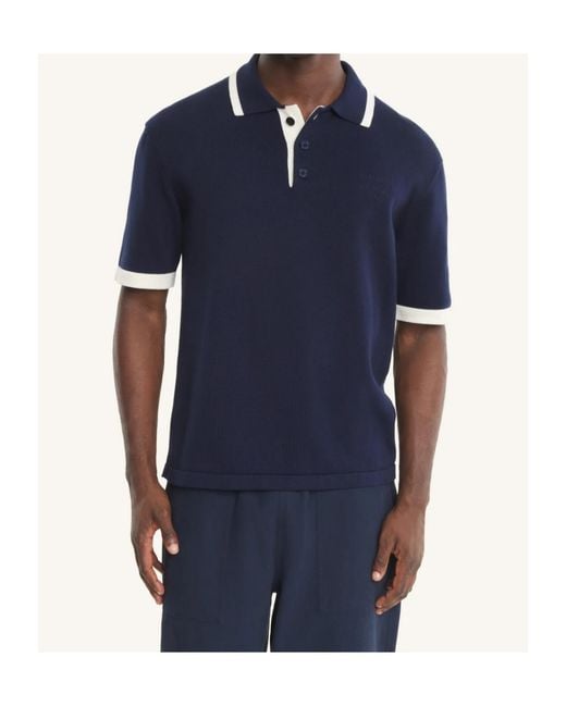 Maison Kitsuné Blue Ribbed-Trim Polo Shirt for men