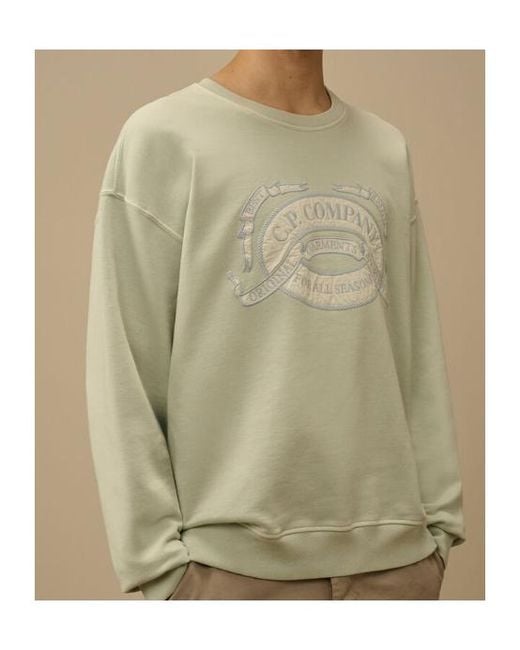 C P Company Green Logo Embroidered Crewneck Sweatshirt for men