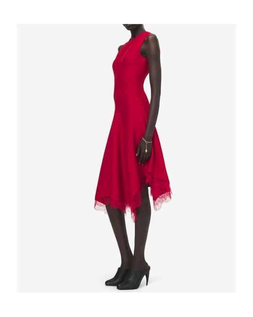 McQueen Red Lace Trim A-Line Dress