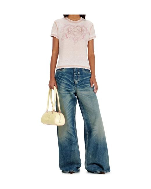 DIESEL Pink Rhinestone-Embellished Burnout-Effect T-Shirt