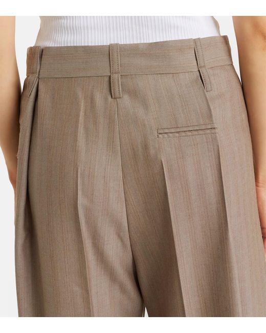 Victoria Beckham Brown Herringbone Virgin Wool Pleated Pants