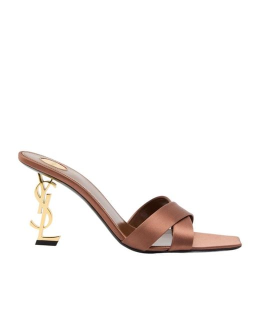 Saint Laurent Pink Opyum 85 Logo Satin Mules