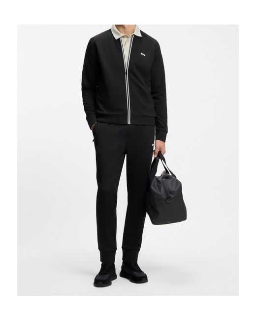 Boss Black Triangle-Jacquard Zip-Up Sweatshirt With Rubberised Logo for men