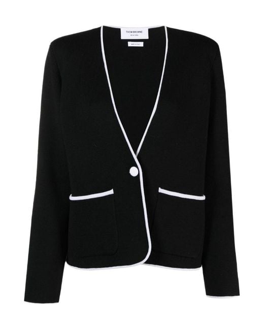 Thom Browne Black Single Breasted Collarless Jacket