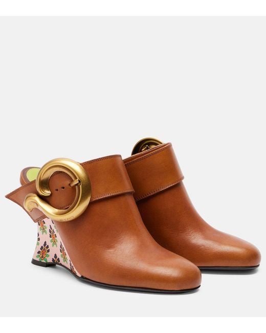 Etro Brown Sabot Leather Wedge Mules