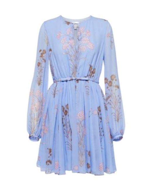 Giambattista Valli Blue Floral Silk Gerogette Minidress