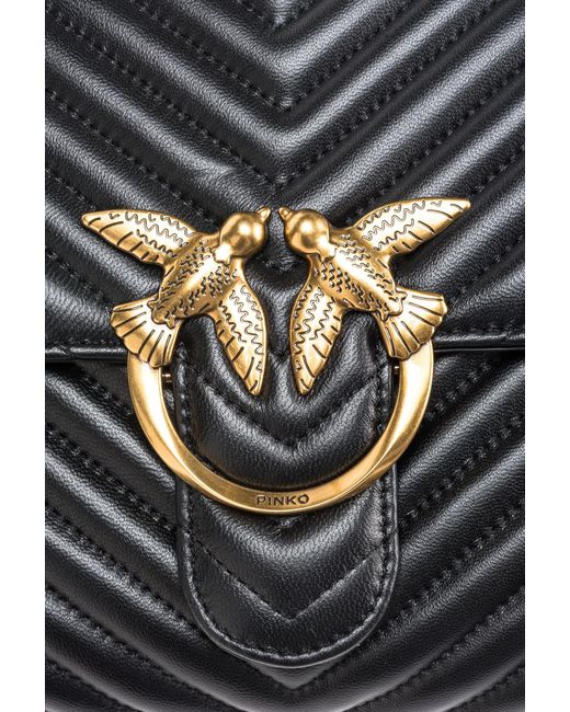 Pinko Black Love-Birds Logo Plaque Quilted Shoulder Bag
