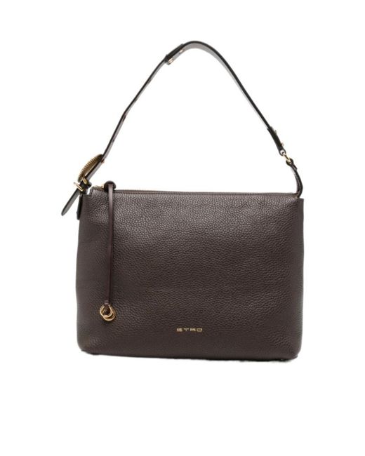 Etro Brown Pebbled Leather Shoulder Bag