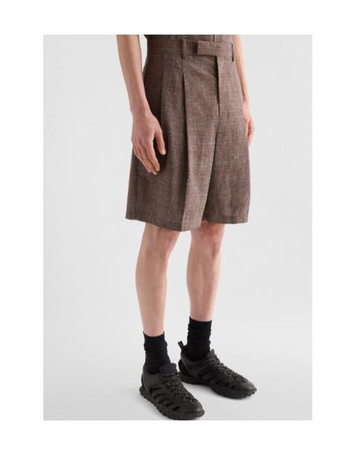 Jil Sander Brown Pleated Check Shorts for men
