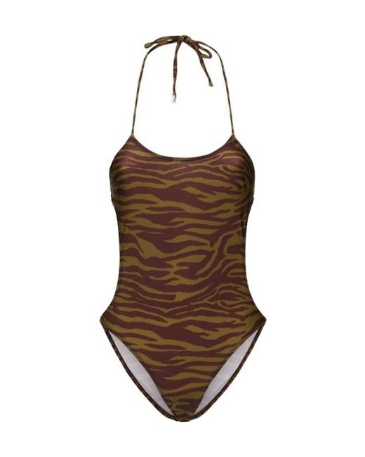 The Attico Brown Zebra Print Lycra One Piece Swimsuit