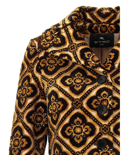 Etro Brown Geometric-Printed Buttoned Cropped Jacket