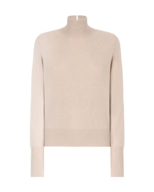 Pinko Natural Ribbed-Trim High-Neck Sweater