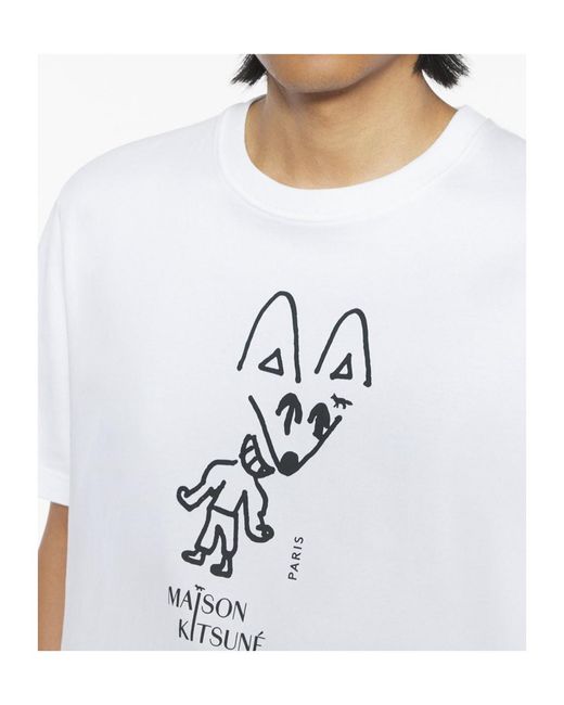 Maison Kitsuné White Fox-Print T-Shirt for men