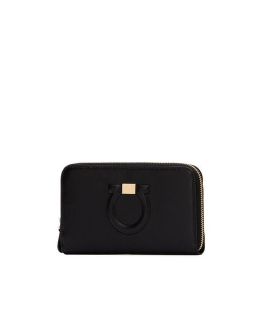 Ferragamo Black Gancini Zip-Around Wallet