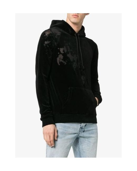 Saint Laurent Black Distressed Effect Drawstring Velvet Hoodie for men