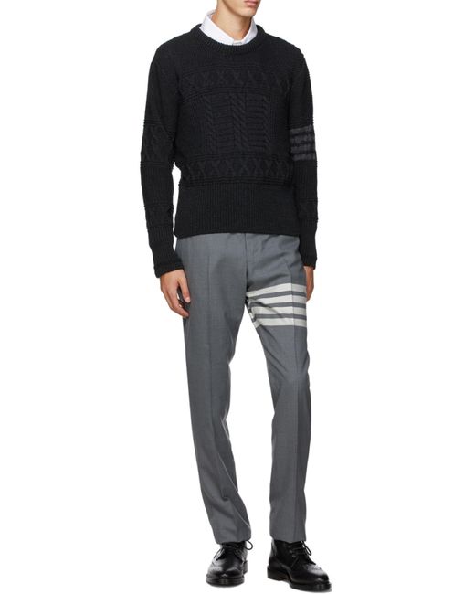 Thom Browne Black Aran Cable Tonal 4-Bar Jumper for men