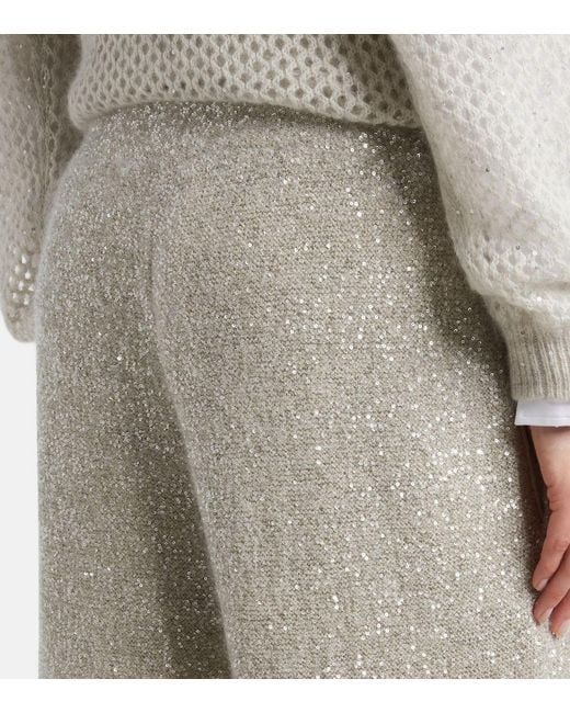 Brunello Cucinelli Gray Sequined Wide-Leg Pants