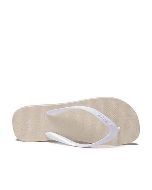 Boss White Logo Herringbone Slippers for men