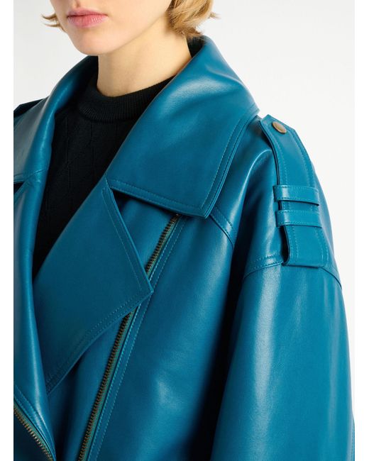 Balmain Blue Lambskin Biker Jacket