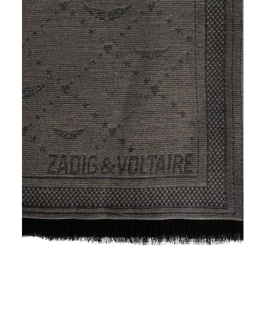Zadig & Voltaire Gray Glenn Monogram Frayed Edge Scarf