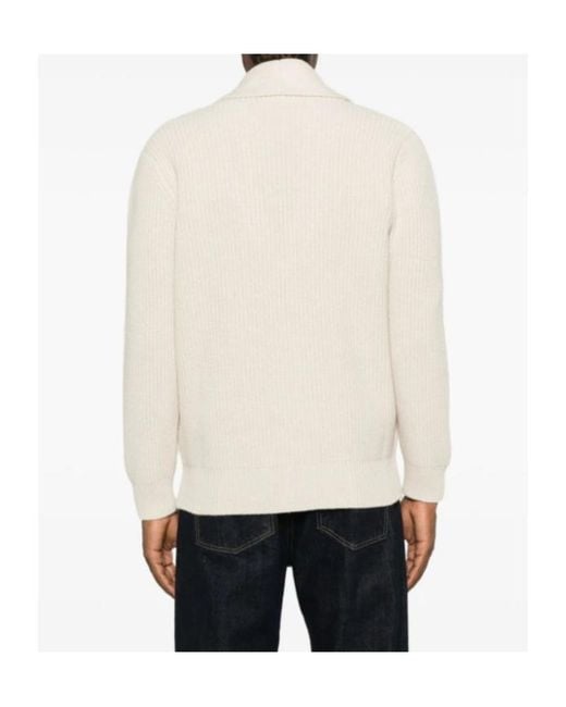 Fedeli Natural Ribbed-Knit Shawl-Collar Cardigan for men