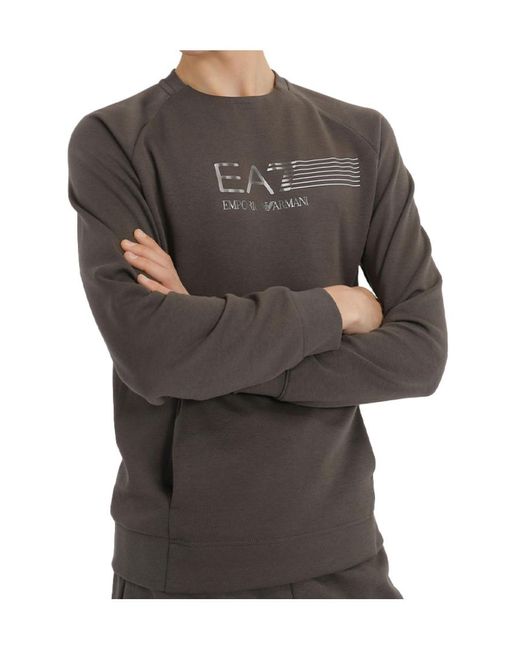 EA7 Gray Logo Printed Round Neck Sweater for men