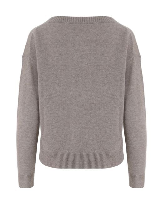 Allude Gray Cashmere Crew Neck Knitted Sweater