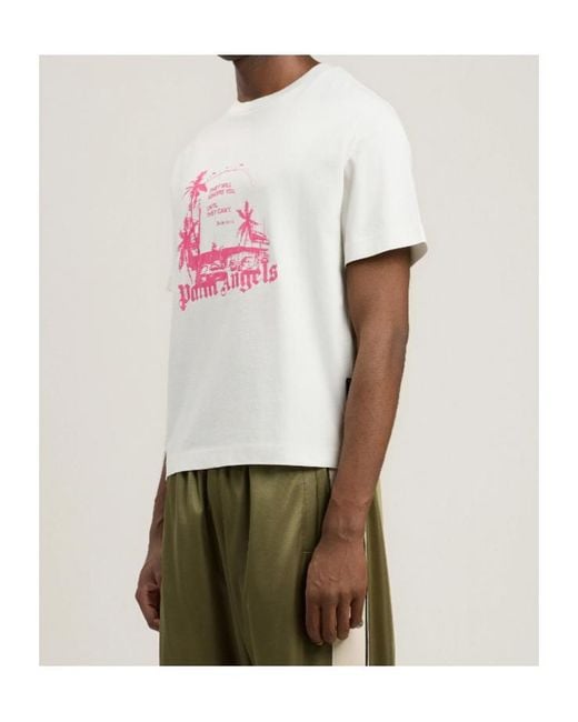 Palm Angels White Graphic Printed Crewneck T-Shirt for men