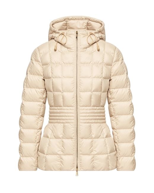 Moncler Natural Engoulevent Square Quilted Hooded Short Down Jacket