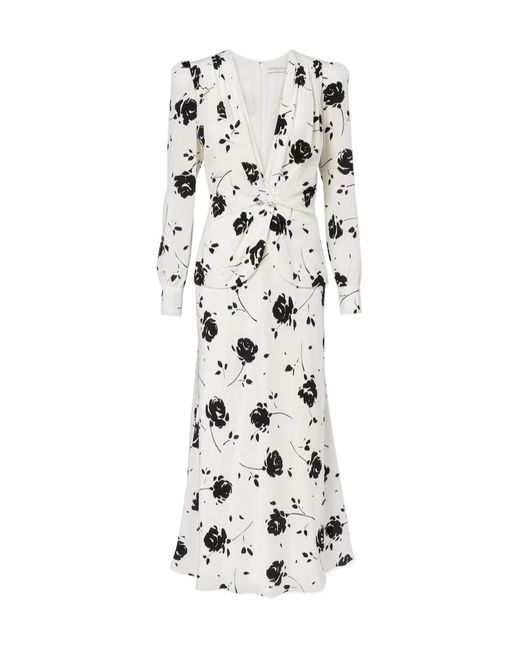 Alessandra Rich White Floral Silk Midi Dress