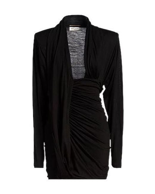 Saint Laurent Black Solid Wool Dress