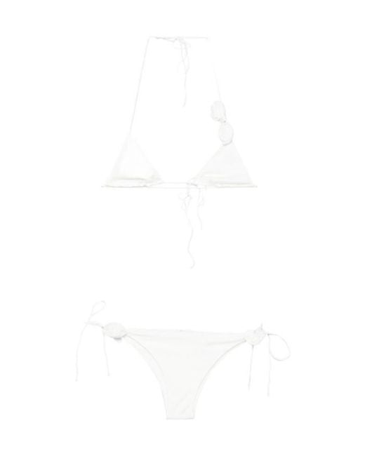 Oseree White Oséree Floral-Appliqué Triangle Bikini