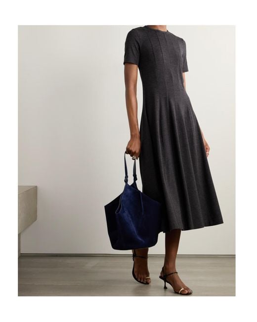 Brunello Cucinelli Black Short-Sleeve Jersey Midi Dress