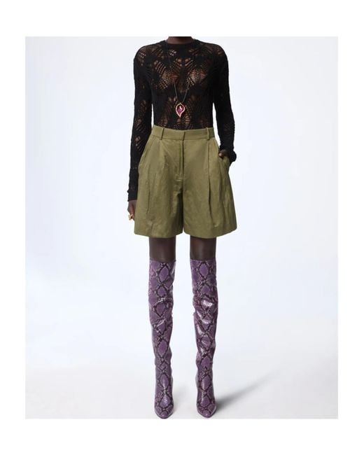 Nina Ricci Green Wrinkled Cotton Tailored Shorts