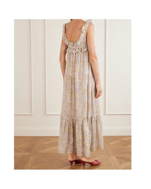 Chloé Natural Ruffled Floral-Print Silk-Charmeuse Wide-Leg Pants