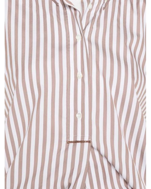 Brunello Cucinelli White Striped Relaxed Fit Blouse