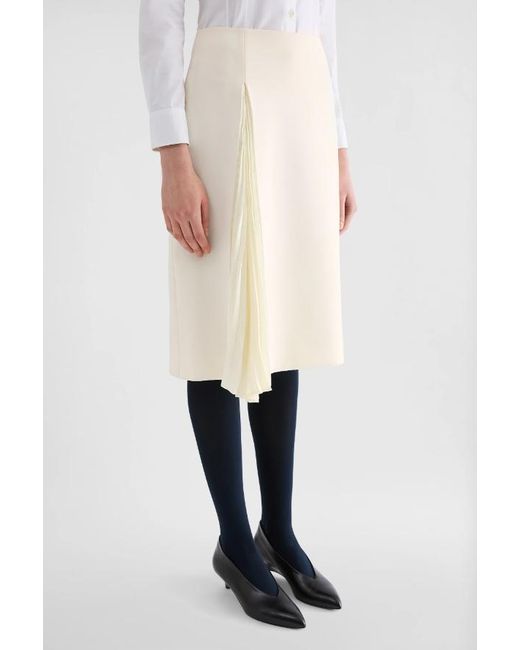 Jil Sander White Wool Sablé Pleated Skirt