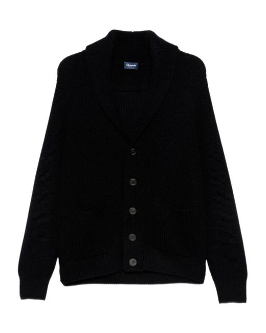 Drumohr Black Shawl-Collar Buttoned Cardigan for men