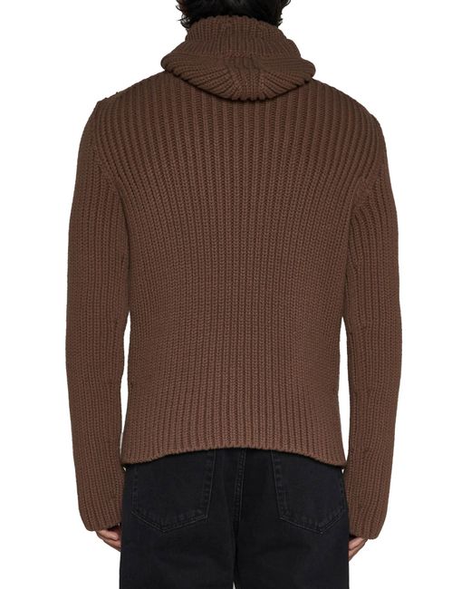 Lanvin Brown Long Sleeved Hooded Knitted Jumper for men