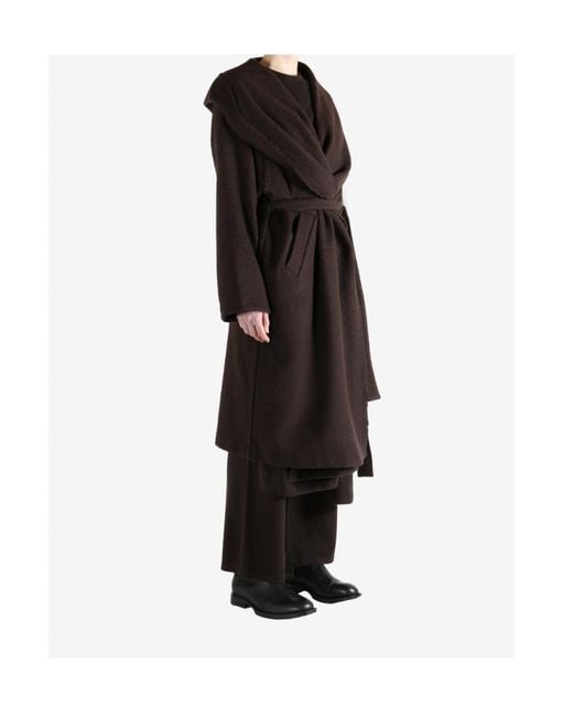 Uma Wang Black Long-Sleeved Hooded Coat