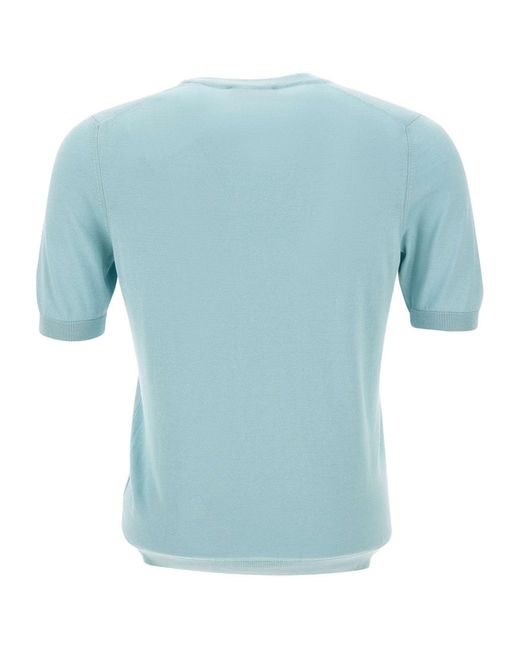 Gran Sasso Blue Short-Sleeve Crew Knitted Sweater for men