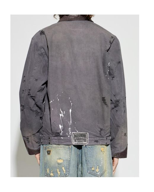 M I S B H V Gray Distressed Zip-Up Jacket for men