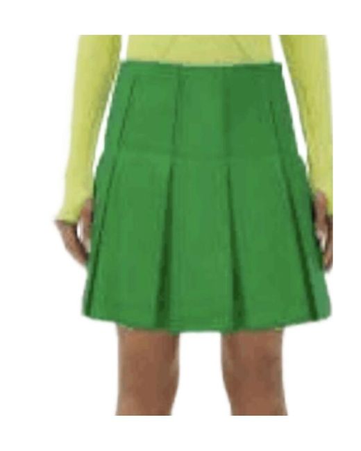 Bottega Veneta Green Pleated Leather Skirt