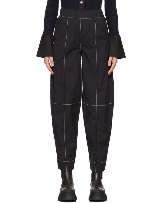 Ganni Gray Stitched Detailed Straight Leg Trousers