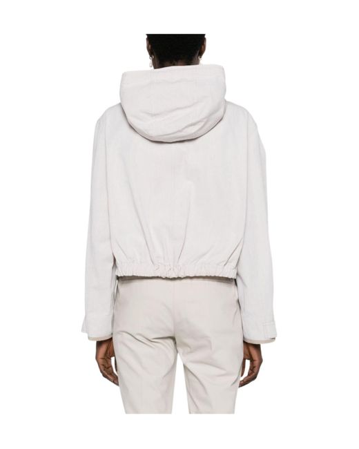 Brunello Cucinelli White Zip-Up Hooded Drawstring Jacket